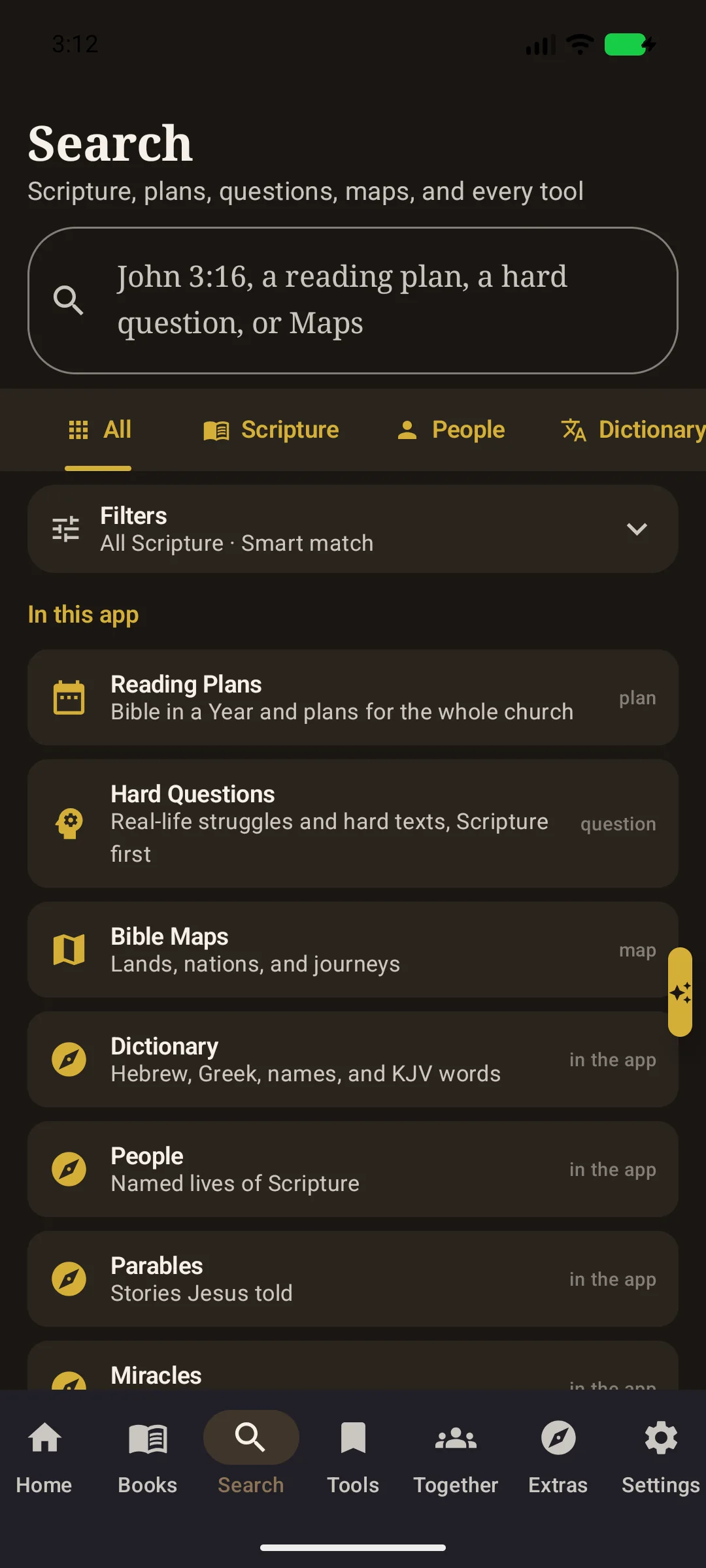 Current Scripture search screen